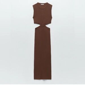 Zara Brown Cut-Out Midi Dress